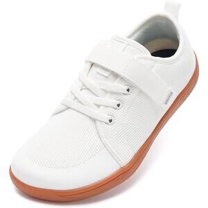 New Whitin Girls 12 White Canvas Hook Loop Wide Toe Box Zero Drop Sneaker Shoes